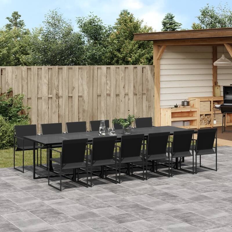 vidaXL Garden Dining Set Black Textilene Large Foldable - 42.1 x 129.9 x 28.3 in