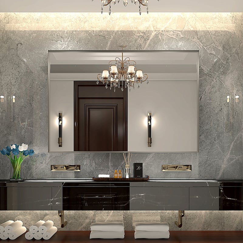 40x30inch Wall-mounted Beveled Mirror,Square Angle Metal Frame Wall Mounted Mirrors For Wall(Horizontal & Vertical)