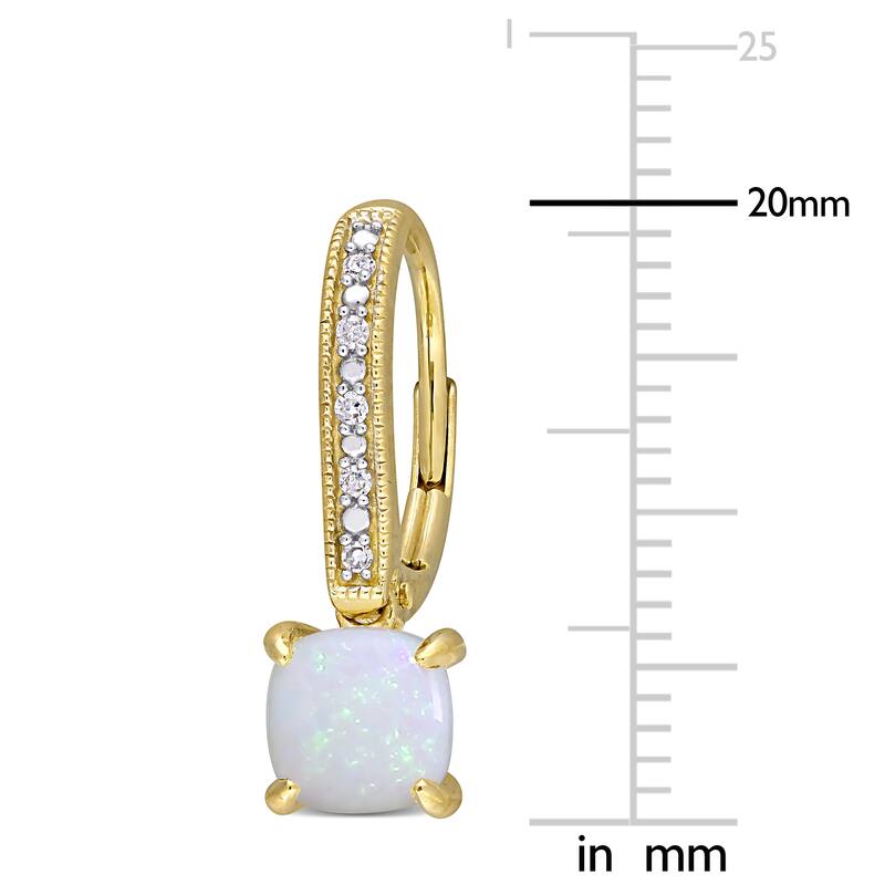 Miadora 10k Yellow Gold Opal and Diamond Accent Drop Leverback Earrings - 20 mm x 6.4 mm x 12.9 mm - 20 mm x 6.4 mm x 12.9 mm