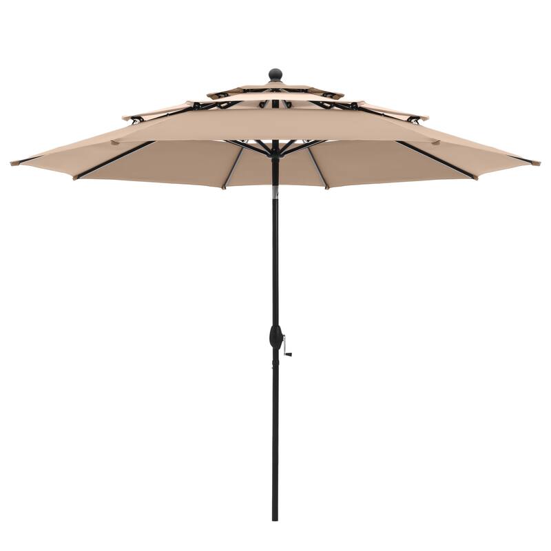 MAISON ARTS 10ft 3 Tiers Vented Patio Outdoor Umbrella with Auto-tilt and Crank Lift - BeigeMix