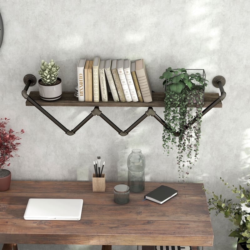 DH BASIC Industrial Reclaimed Oak 50-Inch Metal 1-Tier Wall Shelf by Denhour