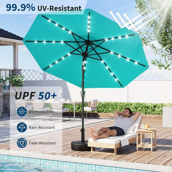 10FT Solar Patio Umbrella with 32 LED Lights - Outdoor Table Umbrella with  Crank Lift, Push Button Tilt and 8 Sturdy Ribs - Bed Bath & Beyond -  44028301