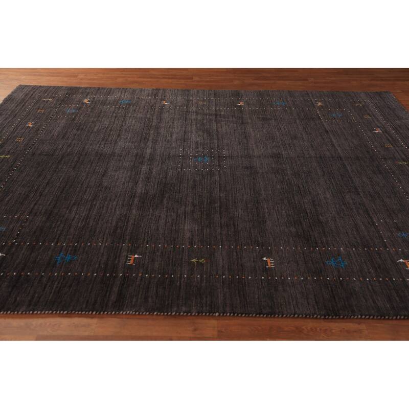 Dark Brown Gabbeh Oriental Area Rug Hand-Knotted Wool Carpet - 7'11" x 9'10"