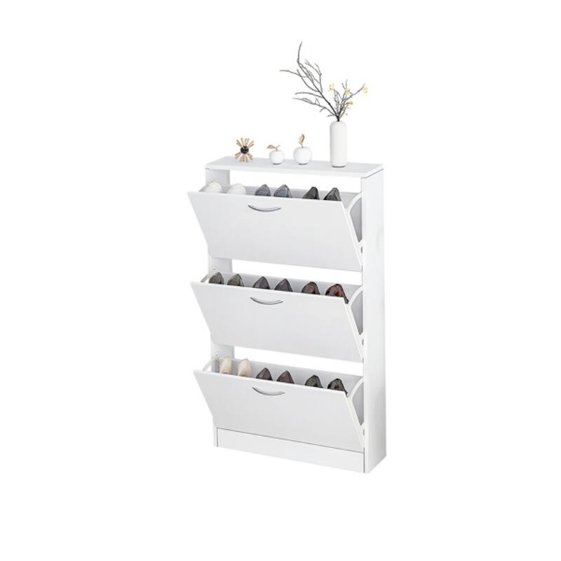 White Narrow 3 Tier Flip Down Shoe Storage Cabinet