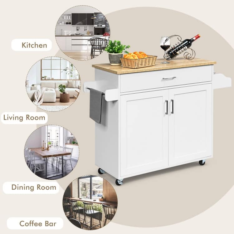 Rolling Kitchen Island Cart with Towel and Spice Rack - 45.5" x 16" x 33.5"(L x W x H)