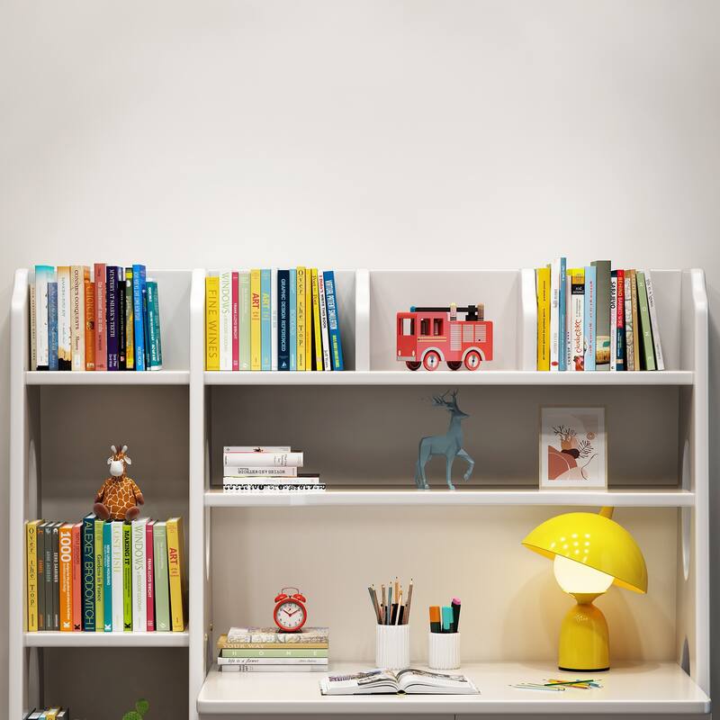Natural Wood 2-Drawer Kids Desk with Hutch