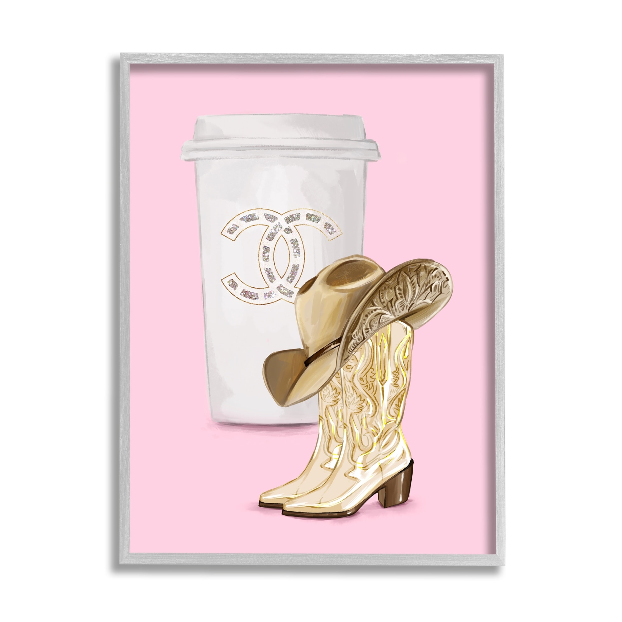 Stupell Pink Glam Cowgirl Boots & Coffee Framed Giclee Art by Ziwei Li