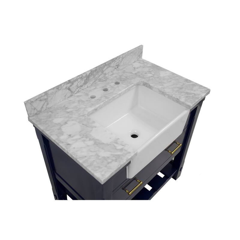 KitchenBathCollection Charlotte 36" Farmhouse Bathroom Vanity with Carrara Marble Top