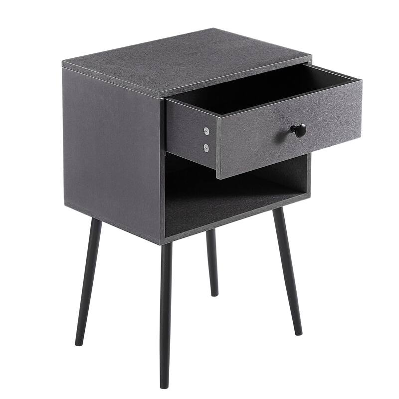 VECELO, (Set of 2) Modern 1-Drawer Brown/Grey Nightstand with Storage Shelf