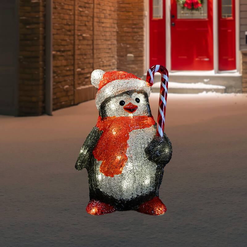 12" LED Acrylic Santa Penguin Outdoor Christmas Decoration - Black