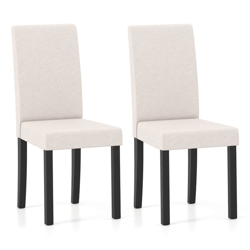 Set of 2 Modern Rubber Wood Dining Chairs with Faux Linen Upholstery and Cushioned Seats - 17" x 22" x 35.5" (L x W x H)