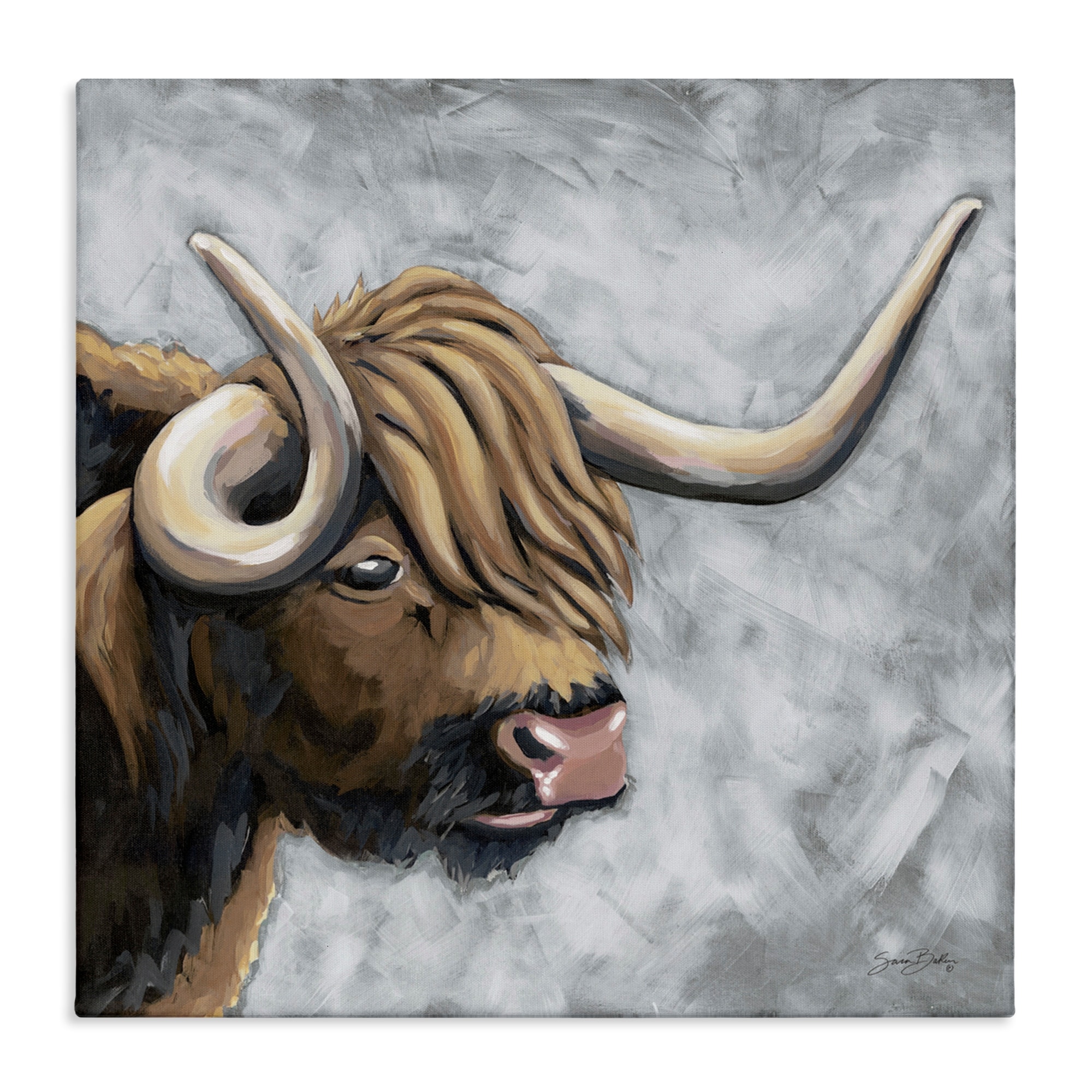 Stupell Highland Cattle with Curved Horn Canvas Wall Art Design By Sara Baker