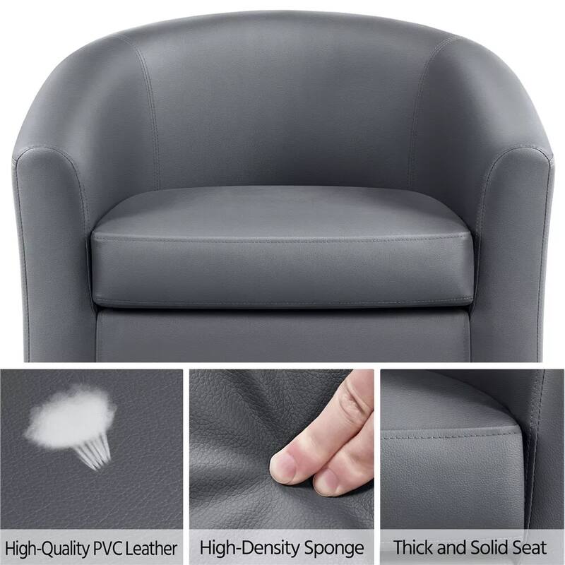 PU Leather Accent Chair Modern Barrel Chair Dark Grey - 27" x 25"