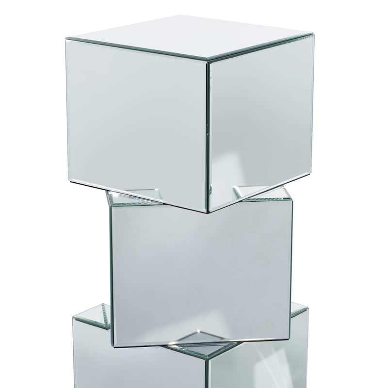 Glass Mirrored Pedestal Table - Silver - Roche River Decor - 12"W x 15"L x 30"H