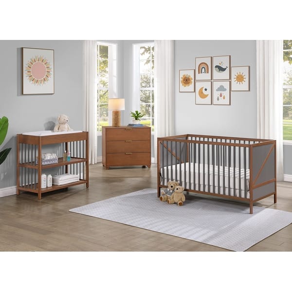 slide 2 of 5, Convertible Crib in Walnut and Charcoal Finish Brown+Grey