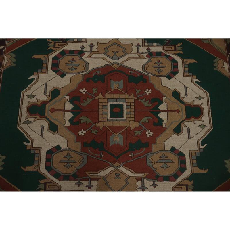 Hand Knotted Oriental 100% Wool Carpet Traditional Medallion Green Sumak Area Rug - 9' 10'' X 8' 0''