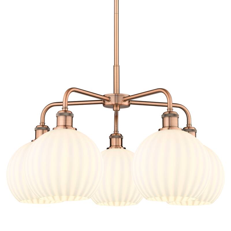 Innovations Lighting 516-5C-16-26-White Venetian-Indoor Chandelier - Antique Copper / White Venetian