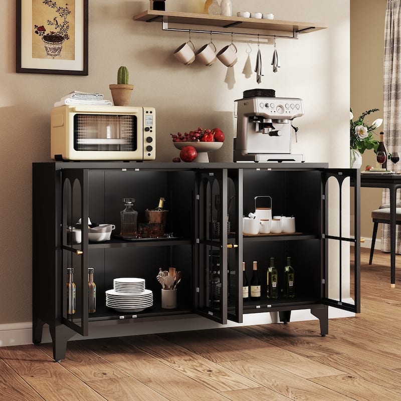 53.2"W Metal Sideboard Buffet Cabinet with Glass Doors
