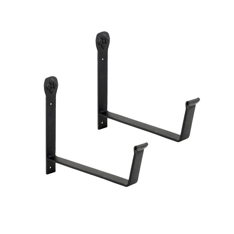 Achla Designs Pair of Wall Mounted Flower Box Brackets, Black Powder Coat Finish - 8 Inch Wide