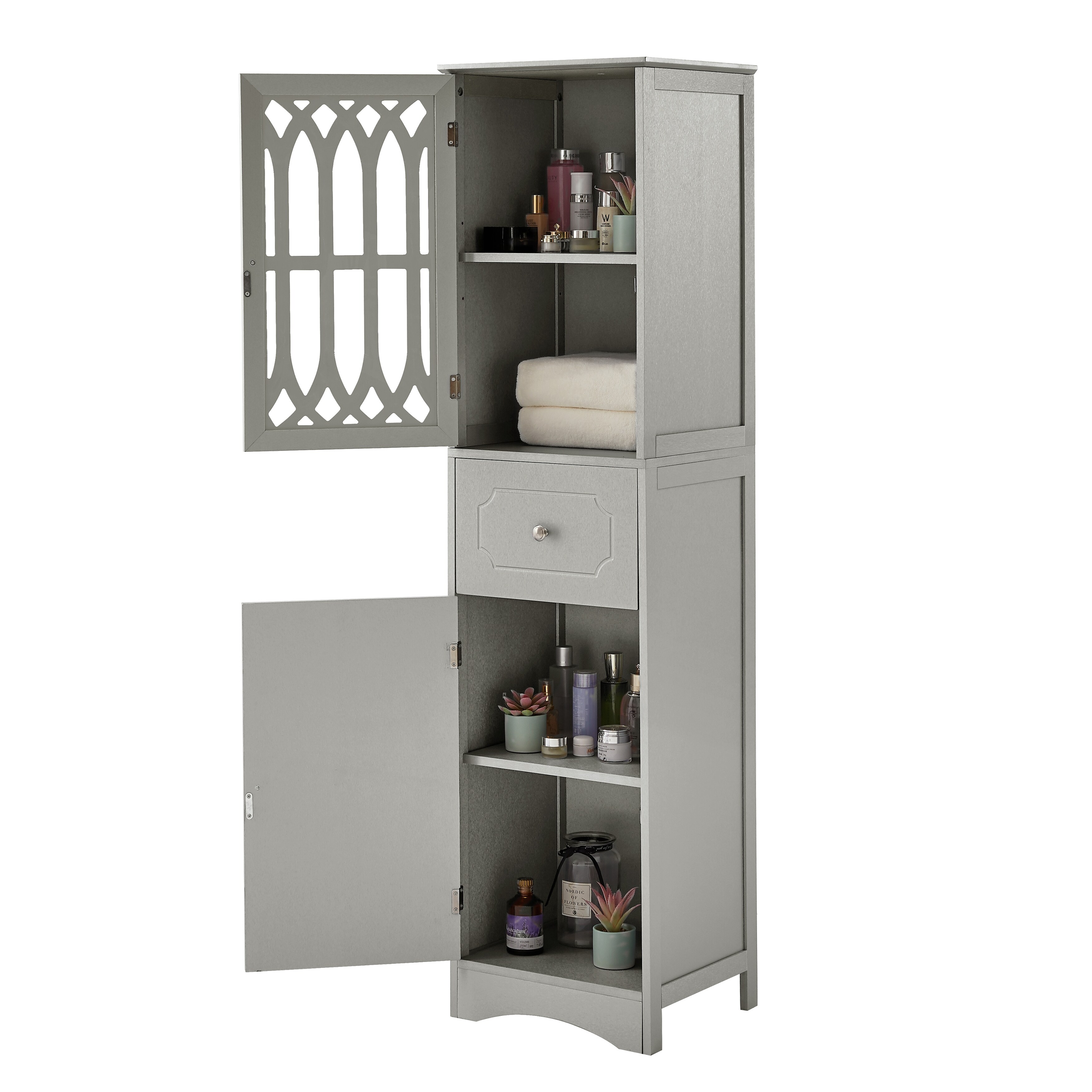 Clearance! Tall Bathroom Cabinet, Freestanding Storage Cabinet with Drawer  and Doors, MDF Board, Acrylic Door, Adjustable Shelf, White 