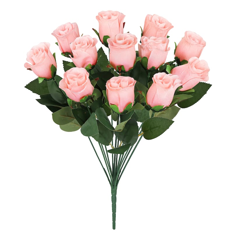 Set of 2 Pink Peach Artificial Rose Bud Flower Stem Bush Bouquet 19.5in - 19.5" L x 12" W x 12" DP