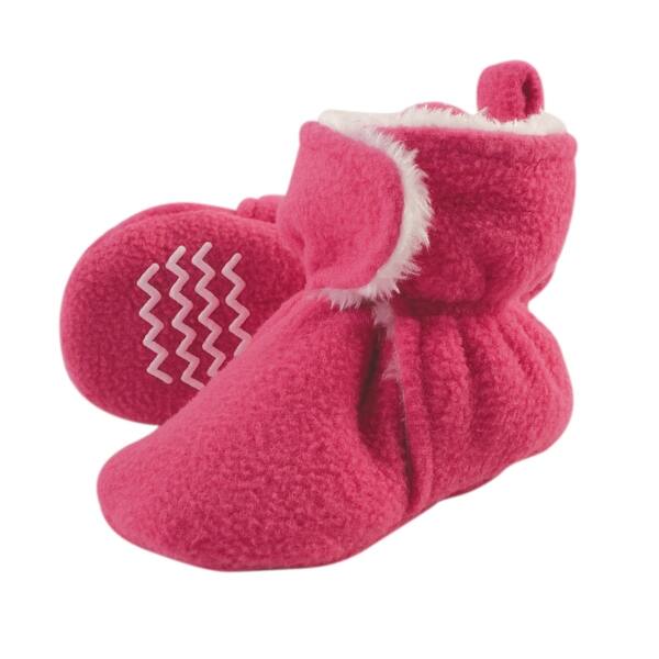 slide 1 of 1, Hudson Baby Infant Girl Cozy Fleece and Faux Shearling Booties, Dark Pink Dark Pink - 0-6 Months