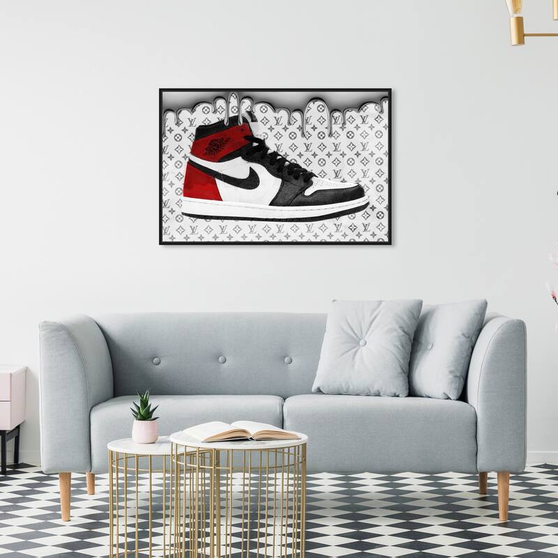 Oliver Gal 'Dripping In Silver Sneakers' Fashion Red Wall Art Canvas