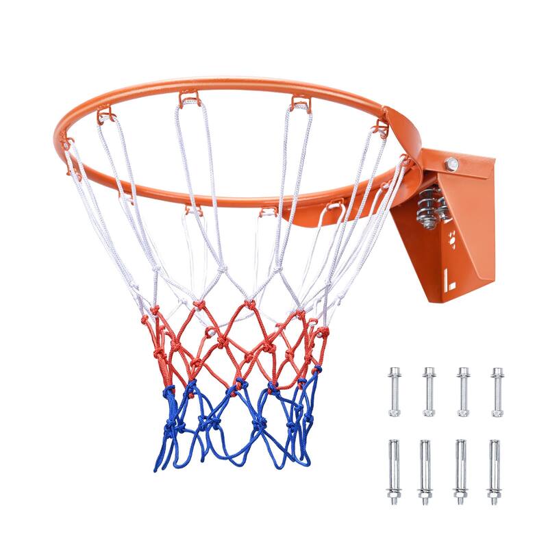 Basketball Rim, Wall Door Mounted Basketball Hoop, Heavy Duty Q235 Basketball Flex Rim Goal Replacement with Net - Separation Edge with Springs