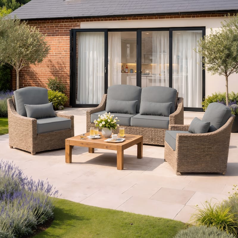 Outdoor Seat Cushion Set 24 x 24 Inch Patio Furniture Cushions Deep Seat & Back Cushion with Pillow for Chair Sofa - 4PC - Light Grey