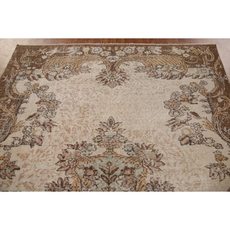 Distressed Sparta Turkish Vintage Rug Hand-Knotted Beige Wool Carpet - 5'11"x 9'1"
