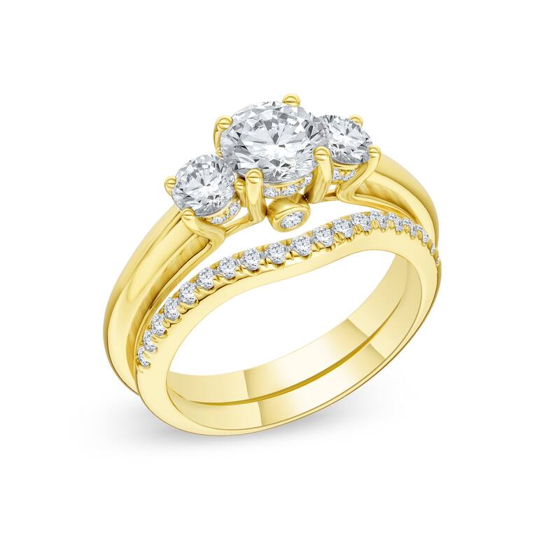 1 1/2ct TDW Diamond Three Stone Anniversary Ring Set in 14K Yellow Gold for Women