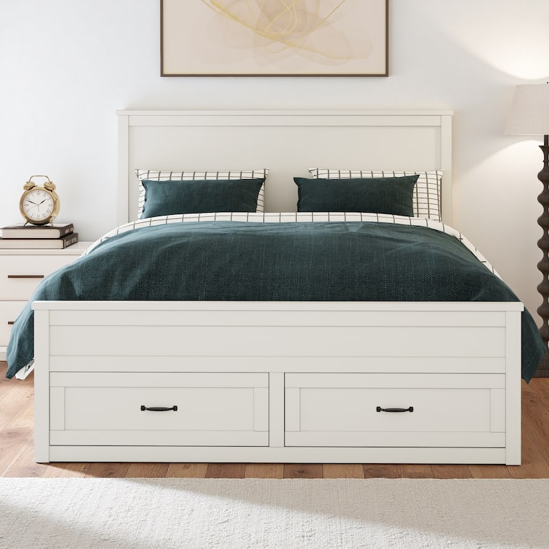 Queen Size Wood Storage Bed Frame with 6 Drawers,Platform Bed with Wooden Slats Support - White