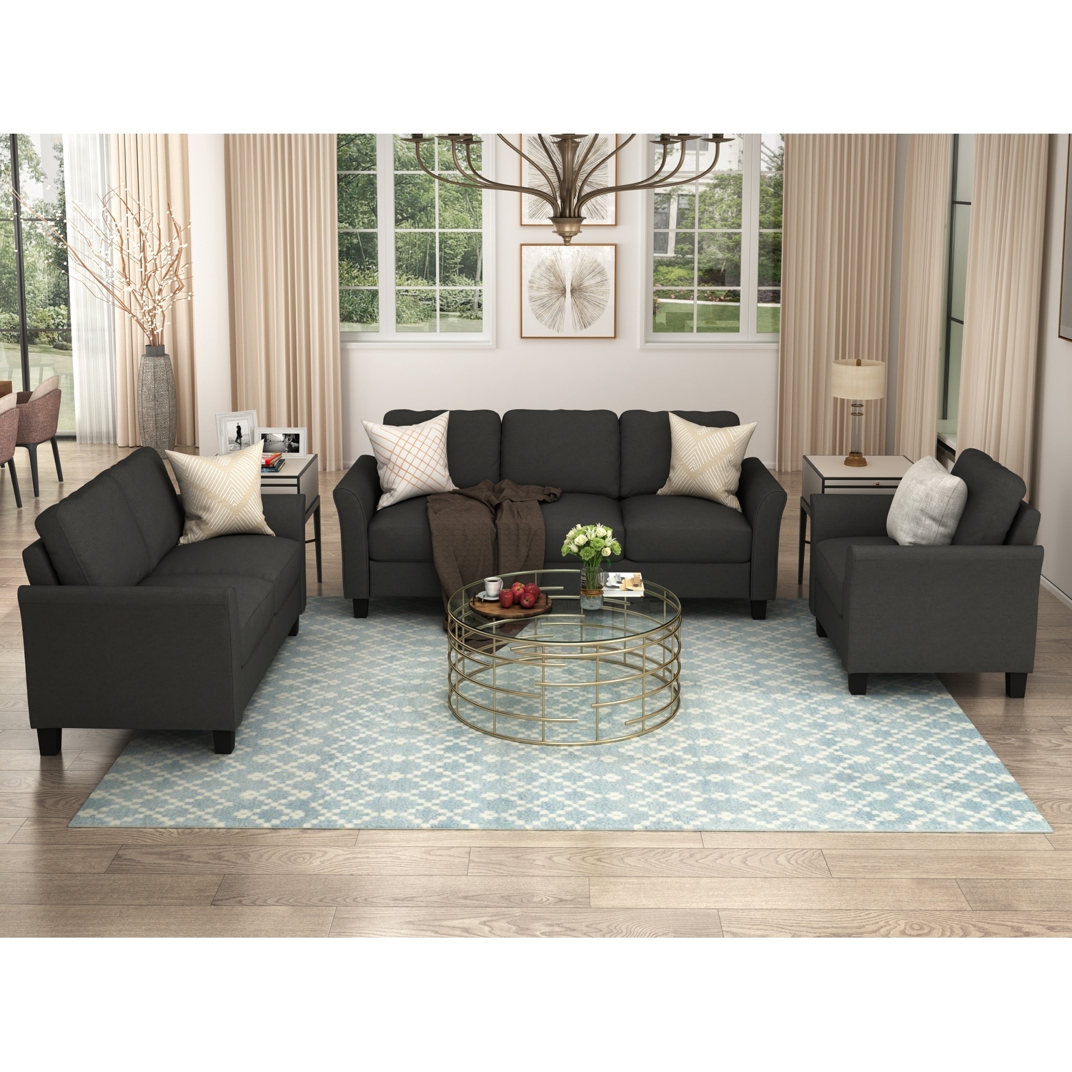 3 Pieces Living Room Furniture Sofa Loveseat and Armchair Sets Polyester Blend Sectional Upholstered Couch Bed Bath Beyond 38442843