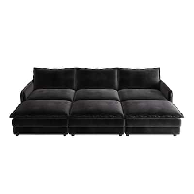 Convertible Sleeper Sofa Bed 109" Oversized Modular Sectional Sofa Deep Seat Corduroy Cloud Couch with 3 Ottomans
