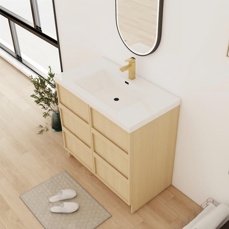 Bathroom Vanity With Resin Sink In 36/42/48 Inch, Freestanding Bathroom Vanity With Soft Close Doors And Shelf