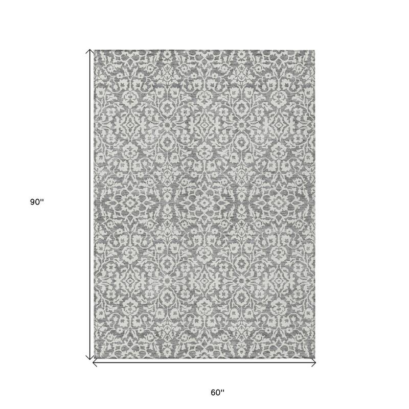 HomeRoots Damask Traditional Rectangle Outdoor Rug