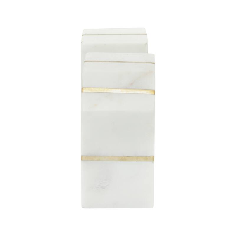 Set of 2 Marble Bookends - Contemporary White and Gold Polished Decorative Bookends - Book Display for Home or Office