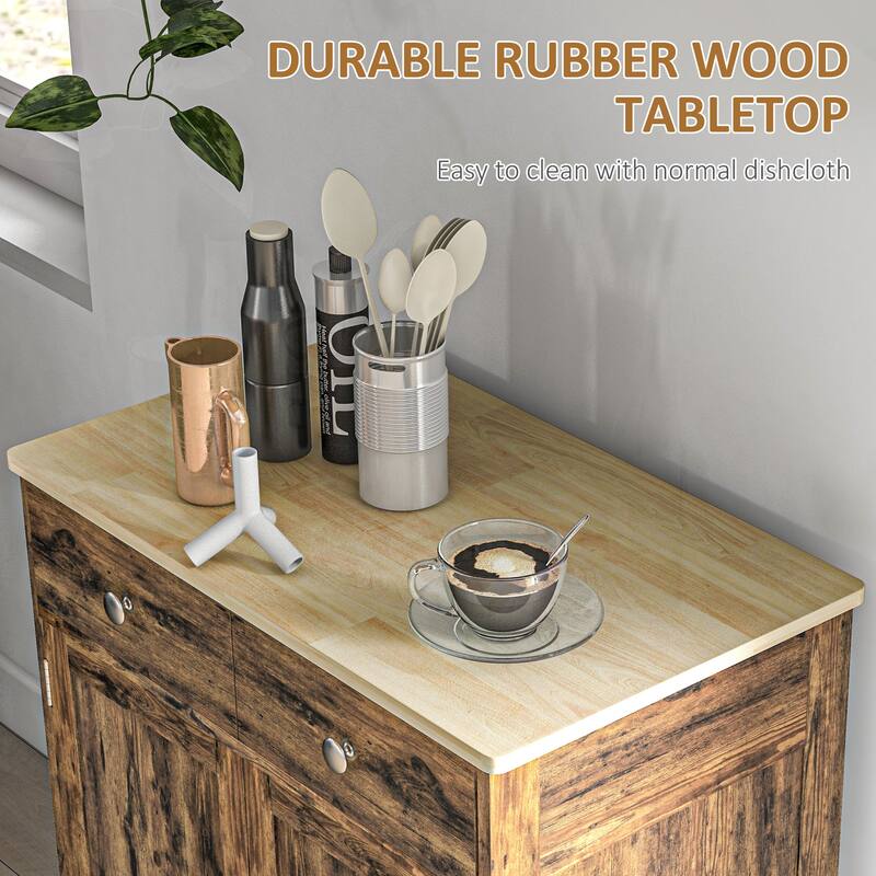 Modern Storage Cabinet with Solid Wood Countertop, 2 Drawers and Adjustable Shelf