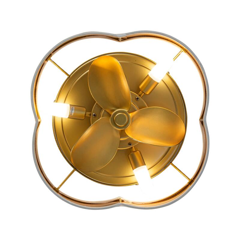13-inch Gold Modern Caged Fandelier Flush Mount LED Ceiling Fan with Remote