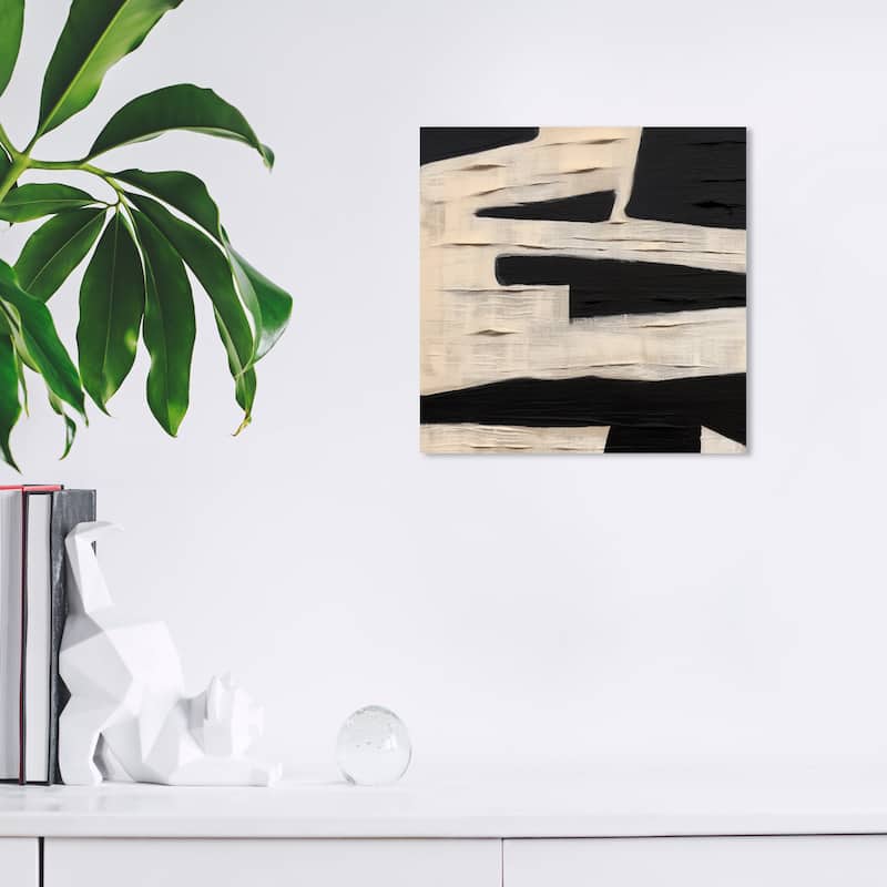 Wynwood Studio Canvas Abstract Solid Wood Black and Vanilla Modern & Contemporary Wall Art Canvas Print - 12 x 12