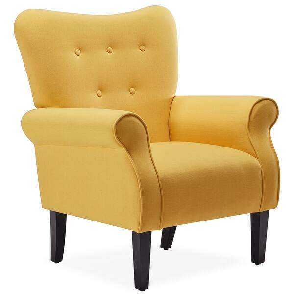 Shop Belleze Linen Chair Armrest Living Room W Wood Leg Citrine Yellow Standard On Sale Overstock 18079763