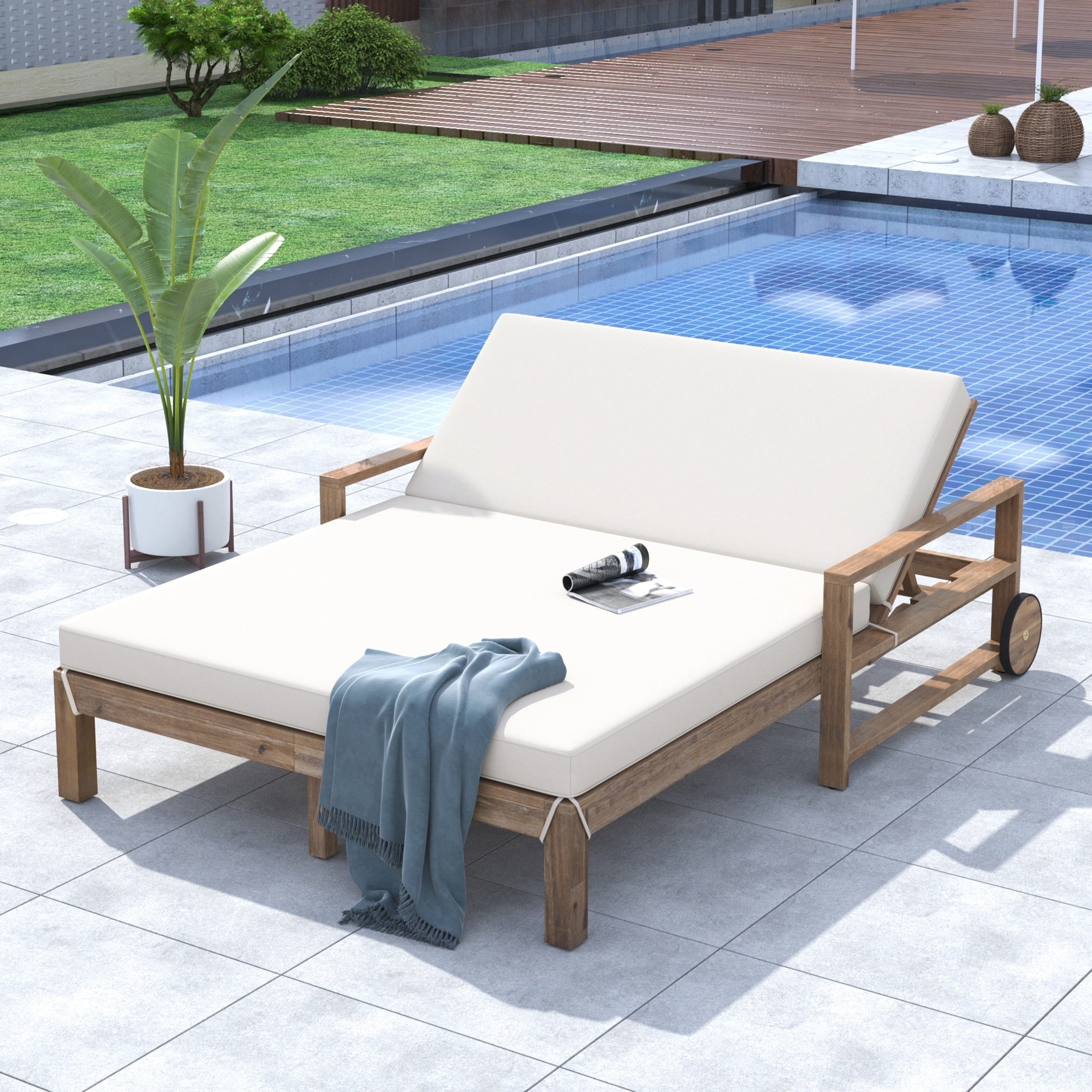 Wooden Outdoor Sunbed for Ultimate Relaxation Outdoor Daybed Seating 2 People for Poolside, Garden and Backyard