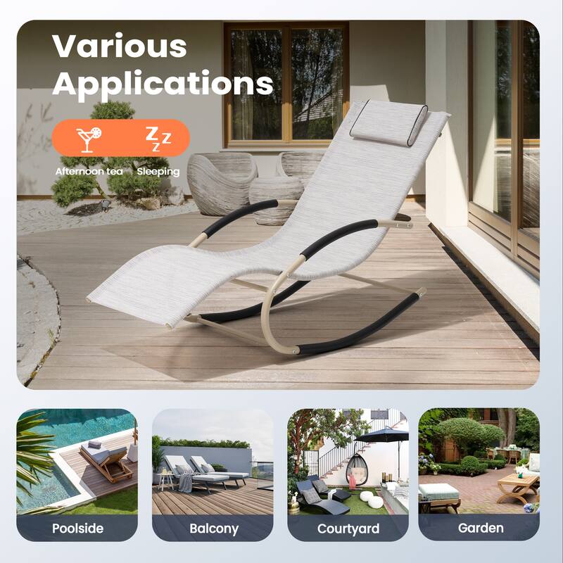 Pellebant Chaise Patio Rocking Chair with Pillow