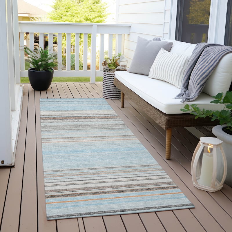 Machine Washable Indoor/ Outdoor Ombre Stripes Chantille Rug - Sky - 2'3" x 7'6"