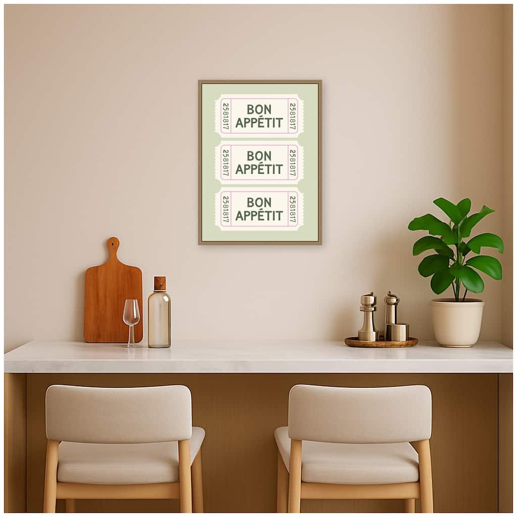 Kate and Laurel Bon Appetit Ticket Stub by Lucky Guava Framed Canvas Wall Art Print