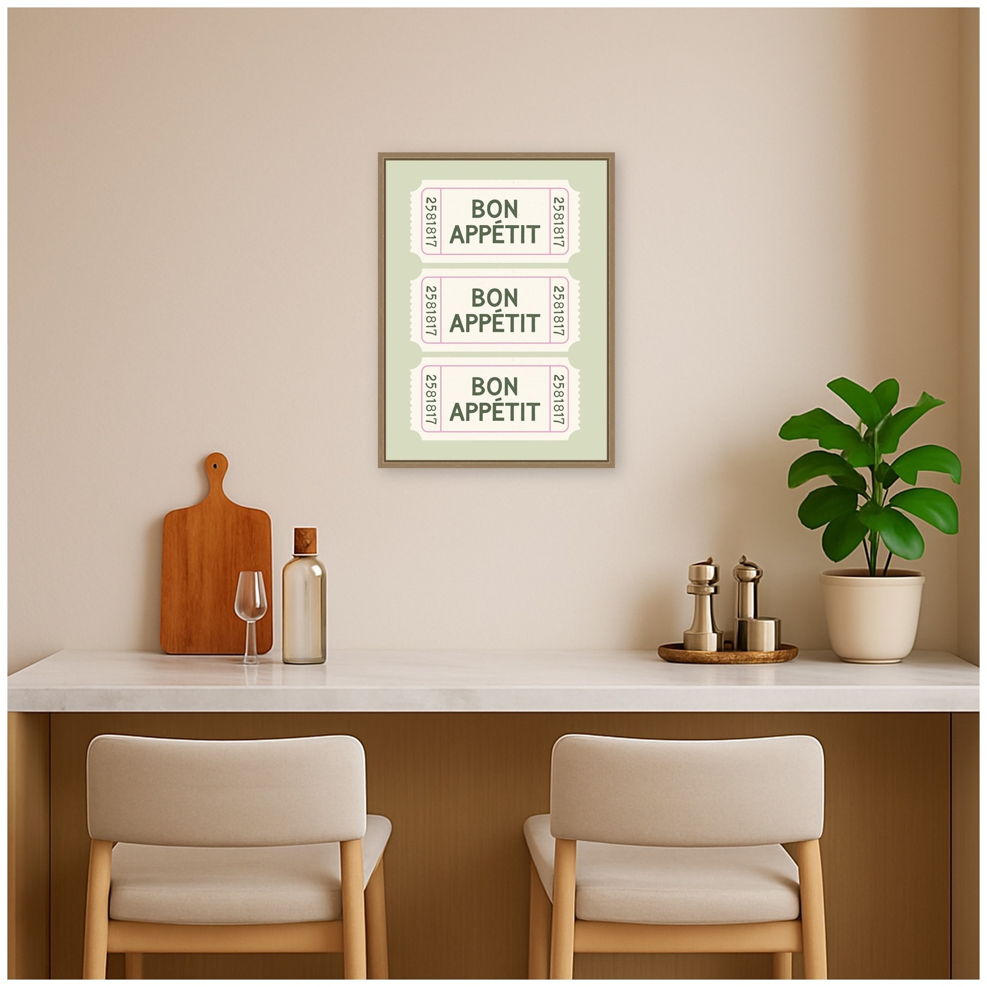 Kate and Laurel Bon Appetit Ticket Stub by Lucky Guava Framed Canvas Wall Art Print