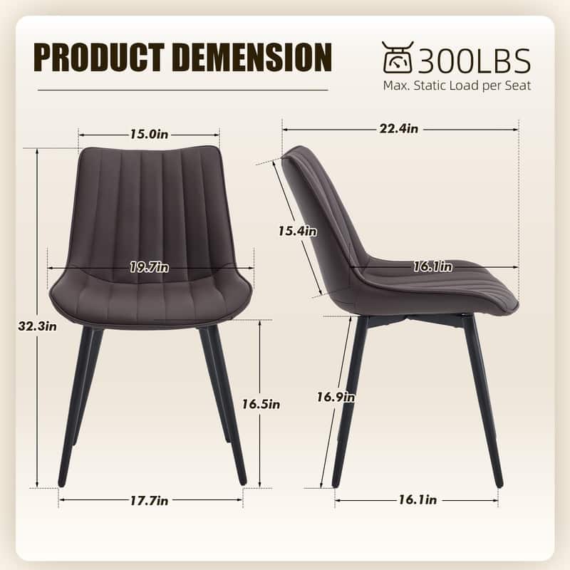 HOMEFUN PU Leather Upholstered Stripes Sturdy Metal Frame Dining Chairs(set of 4)