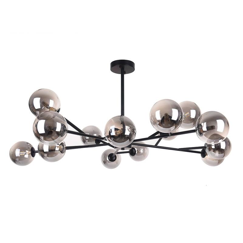 15-Light Modern Linear Sputnik Kitchen Island Light Branch Cluster Glass Globe Bubble Chandelier