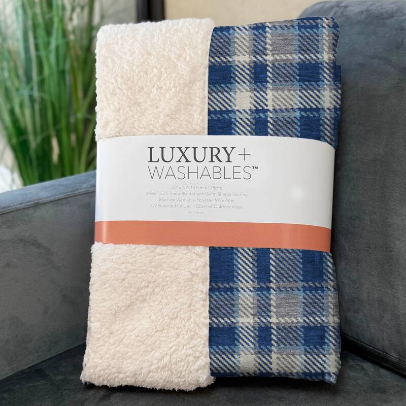Premium Machine Washable Plaid Sherpa Throw Blanket