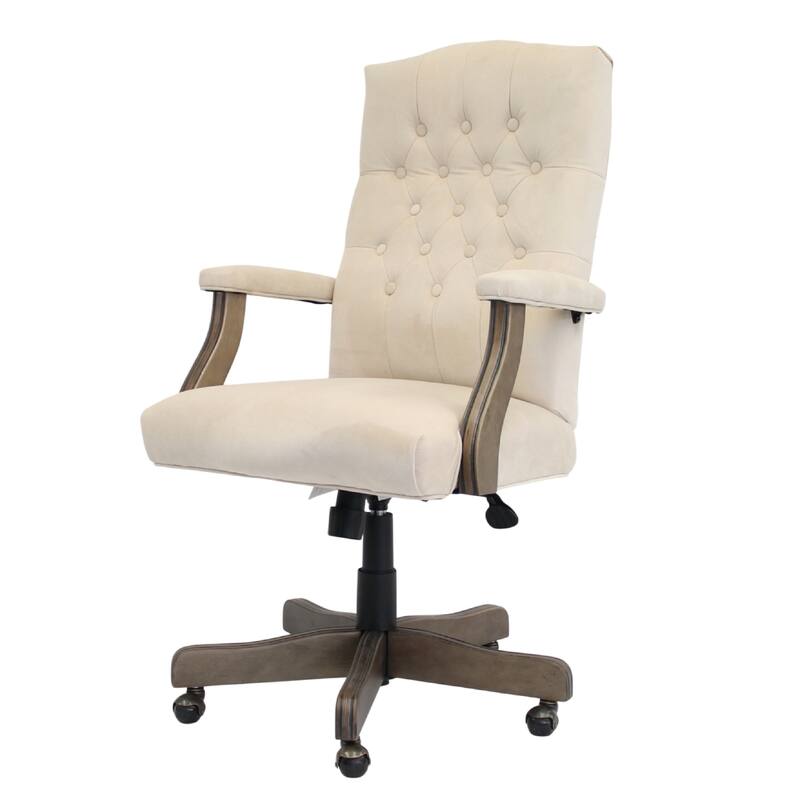 Jake Executive Armchair with Driftwood Finish, Champagne Tufted Velvet